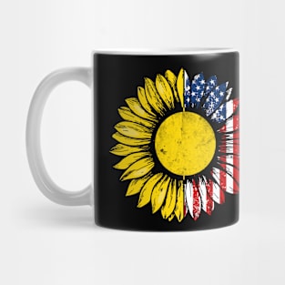 Sunflower American Flag Hockey Lover Gifts 4th Of July Mug